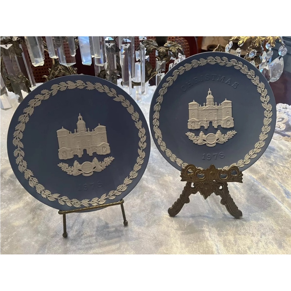 2 1978 Wedgwood Blue Jasperware 8” Annual Christmas Plate-Horse Guards